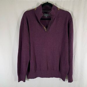Entro Cashmere Blend Sweater Men's Large Solid Purple 1/4 Button Long Sleeve